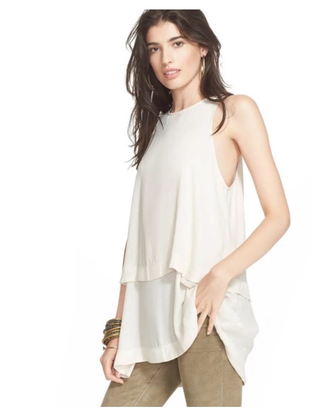 Free People Layered In Love Ivory Tunic Womens size S Lagen Flowy